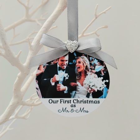 Personalised Photo Bauble, First Christmas as Mr & Mrs Tree Decoration, 1st Christmas Bauble