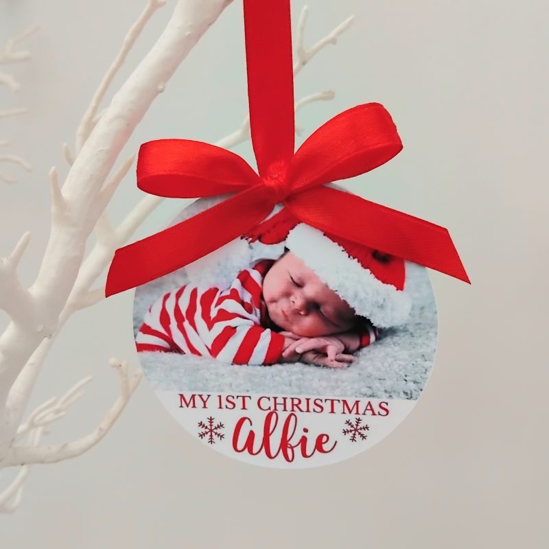 Personalised Photo Bauble, Baby's First Christmas Tree Decoration, 1st Christmas Bauble
