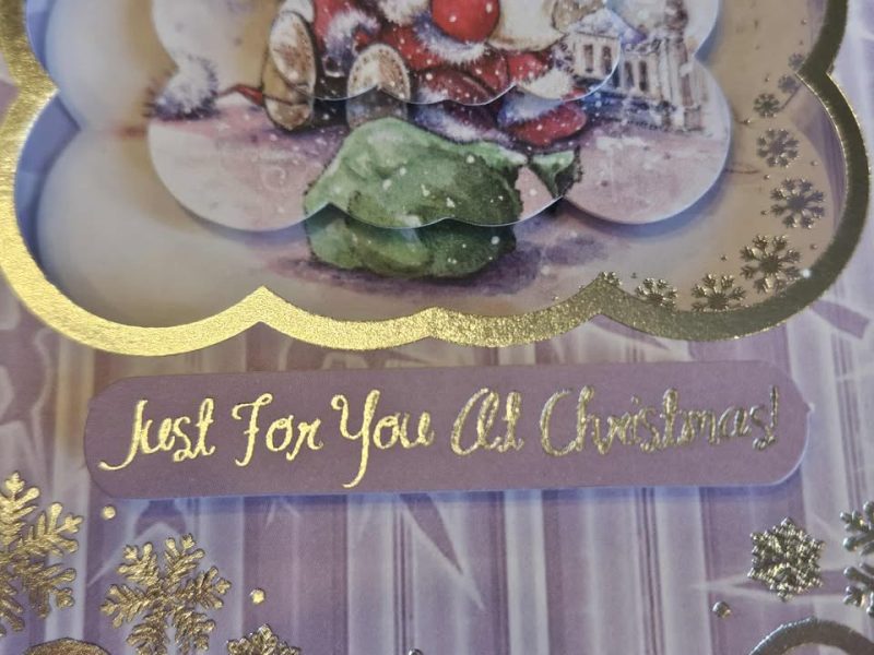 Silver & lilac father christmas decoupage christmas card 15cm x 15cm