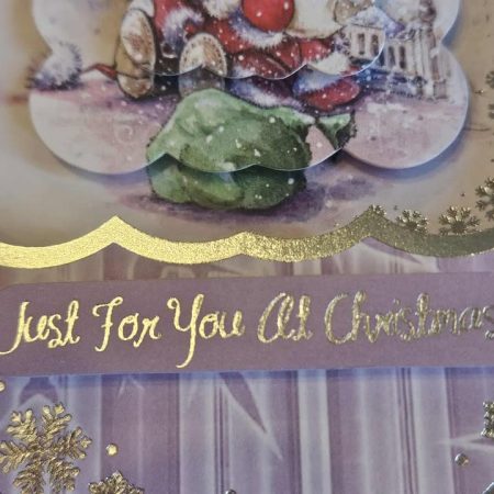 Silver & lilac father christmas decoupage christmas card 15cm x 15cm
