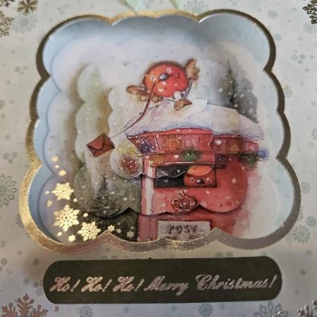 Silver & sage green postbox decoupage christmas card 15cm x 15cm