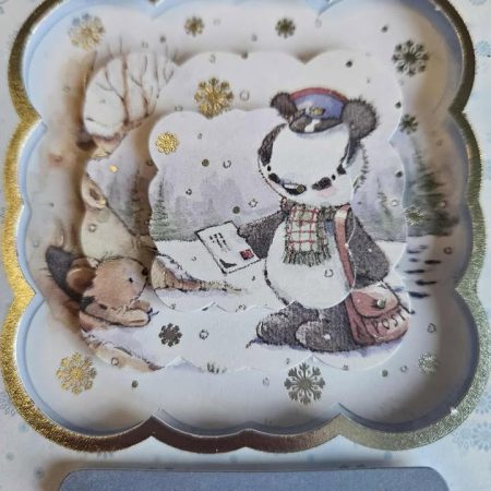 Silver & blue christmas badger decoupage christmas card 15cm x 15cm