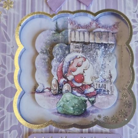 Silver & lilac father christmas decoupage christmas card 15cm x 15cm