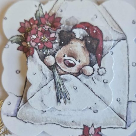 Silver & pink father christmas teddy bear decoupage christmas card 15cm x 15cm