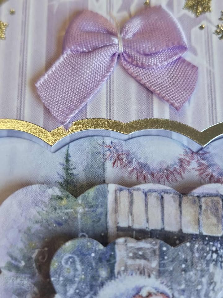 Silver & lilac father christmas decoupage christmas card 15cm x 15cm