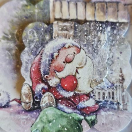 Silver & lilac father christmas decoupage christmas card 15cm x 15cm
