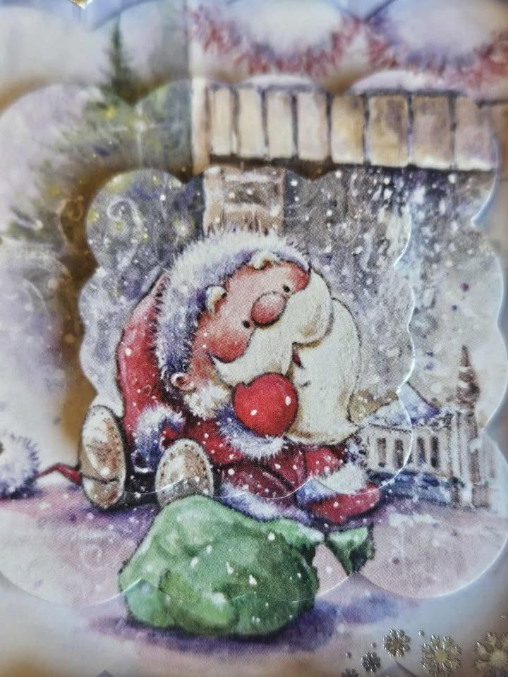Silver & lilac father christmas decoupage christmas card 15cm x 15cm