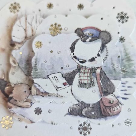 Silver & blue christmas badger decoupage christmas card 15cm x 15cm