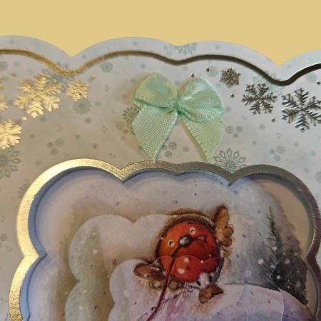 Silver & sage green postbox decoupage christmas card 15cm x 15cm