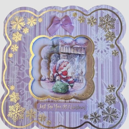 Silver & lilac father christmas decoupage christmas card 15cm x 15cm