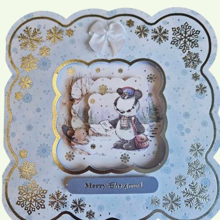 Silver & blue christmas badger decoupage christmas card 15cm x 15cm