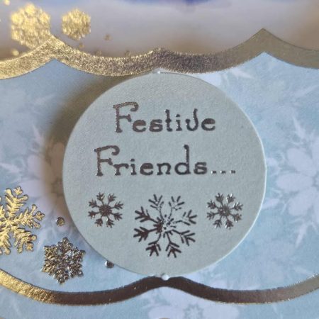 Silver & blue raccoon family decoupage christmas card 15cm x 15cm