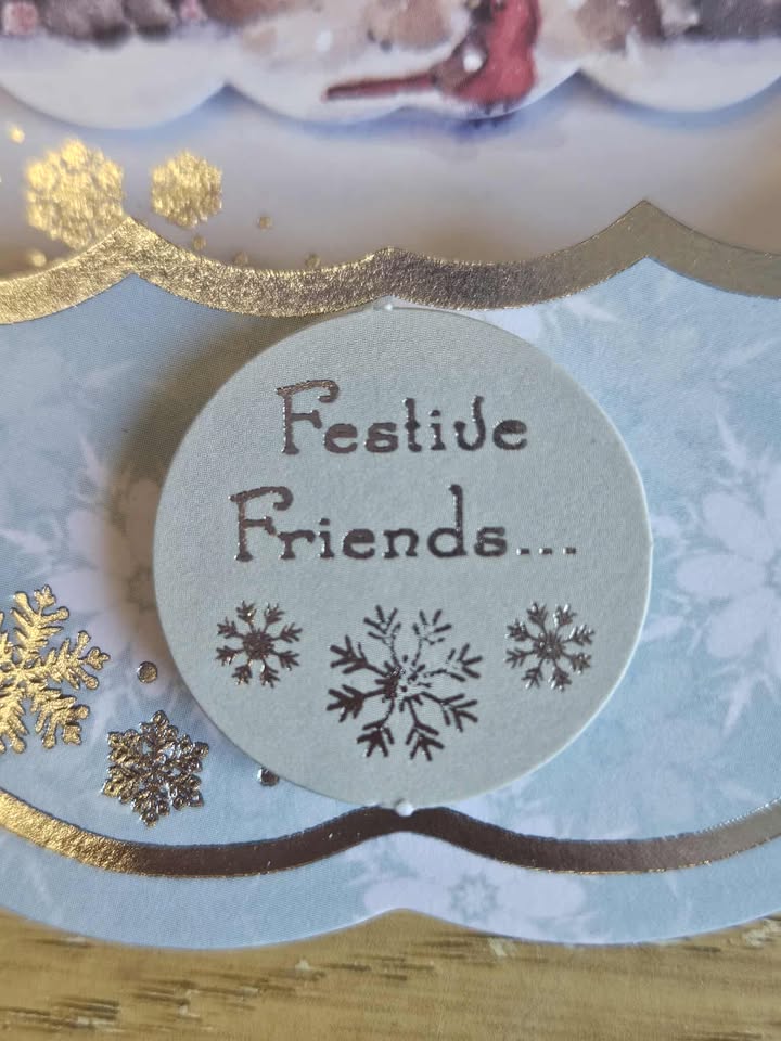 Silver & blue raccoon family decoupage christmas card 15cm x 15cm
