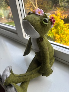 This collectible felt frog princess Gracie is hand sewn from Sarah Peel collection