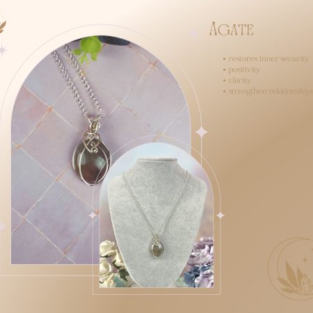 Pendant necklace| Agate |Wire-wrapped crystal jewellery| Inner calm