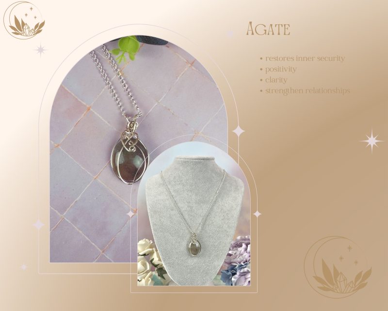Pendant necklace| Agate |Wire-wrapped crystal jewellery| Inner calm
