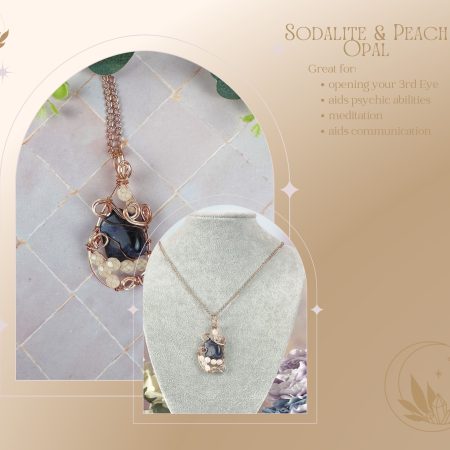 Crystal Pendant necklace| Wire wrapped| Sodalite and Peach Opal