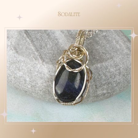 Sodalite Pendant necklace| Wire-wrapped crystal jewellery| Psychic | priestess jewellery