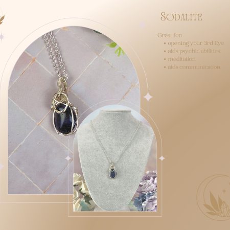Sodalite Pendant necklace| Wire-wrapped crystal jewellery| Psychic | priestess jewellery