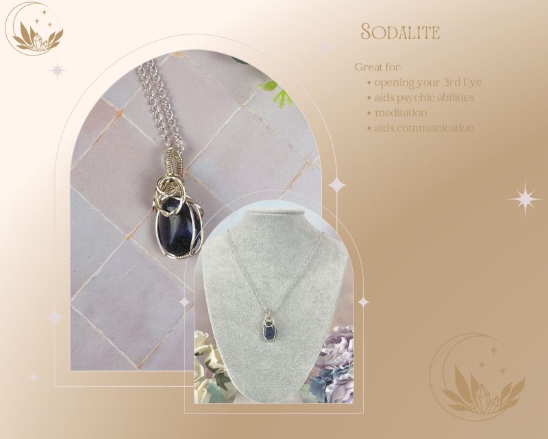 Sodalite Pendant necklace| Wire-wrapped crystal jewellery| Psychic | priestess jewellery