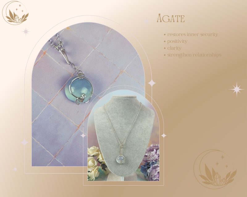 Pendant necklace| Agate | Wire-wrapped crystal jewellery| helps with anxiety