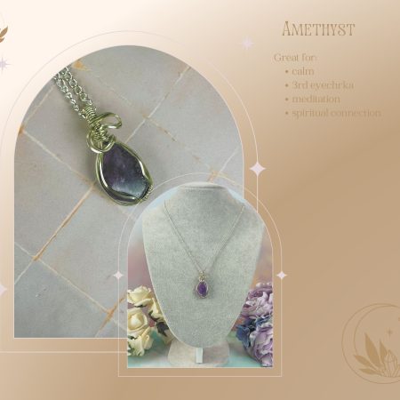 Amethyst necklace|Pendant necklace|Wire wrapped crystal|Crystal Healing Jewellery| Calm