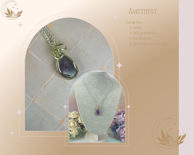 Amethyst necklace|Pendant necklace|Wire wrapped crystal|Crystal Healing Jewellery| Calm