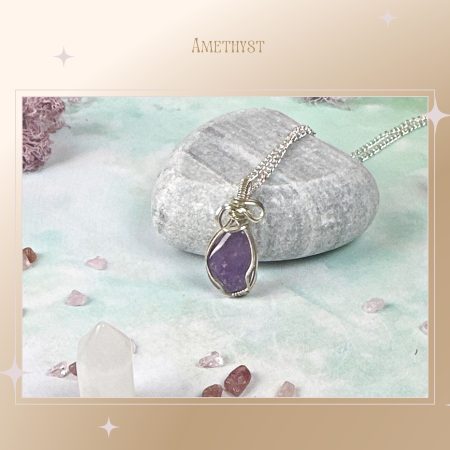 Amethyst necklace|Pendant necklace|Wire wrapped crystal|Crystal Healing Jewellery| Calm