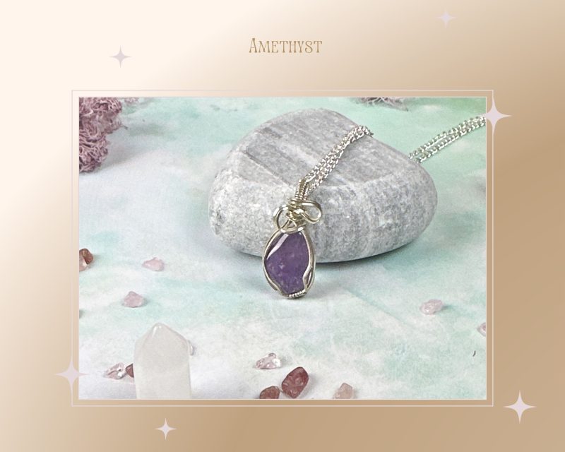Amethyst necklace|Pendant necklace|Wire wrapped crystal|Crystal Healing Jewellery| Calm