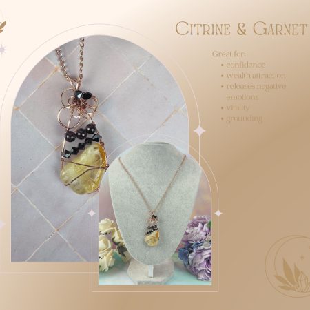 Citrine & Garnet Pendant necklace|wire wrapped crystal|