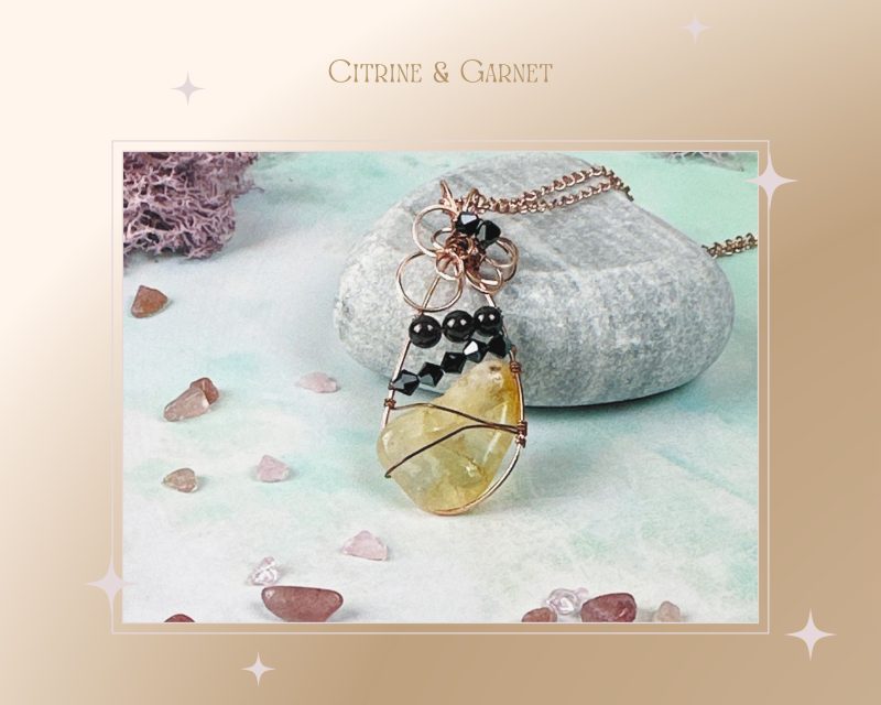 Citrine & Garnet Pendant necklace|wire wrapped crystal|