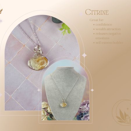Citrine Pendant Necklace| |wire wrapped crystal| Wealth Energy