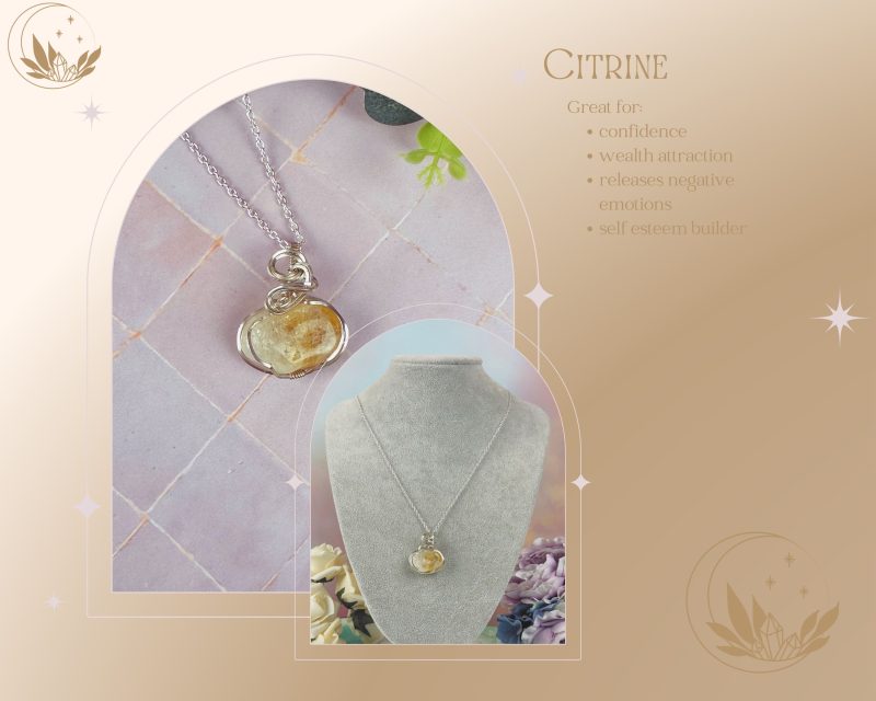 Citrine Pendant Necklace| |wire wrapped crystal| Wealth Energy