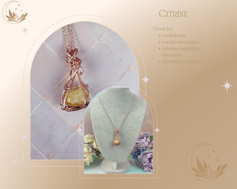 Citrine Crystal Pendant necklace| | Wire wrapped| Witchy Jewellery |Spiderweb