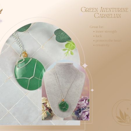 Crystal Pendant Necklace| Green Aventurine & Carnelian| Wire wrapped| Healing Jewellery