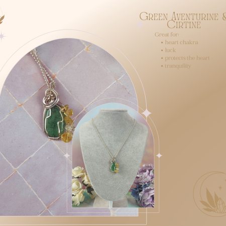 Green Aventurine & Citrine Crystal Pendant Necklace|Wire wrapped jewellery| wealth