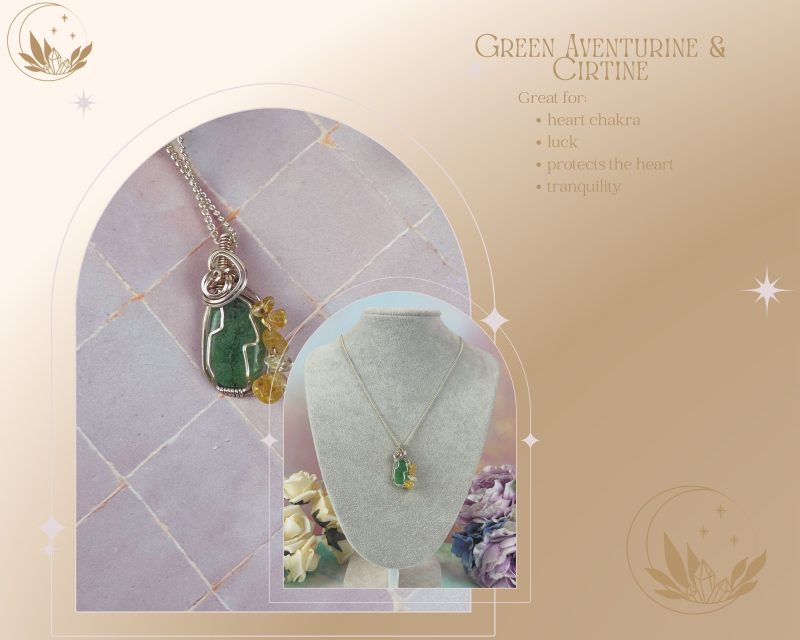 Green Aventurine & Citrine Crystal Pendant Necklace|Wire wrapped jewellery| wealth