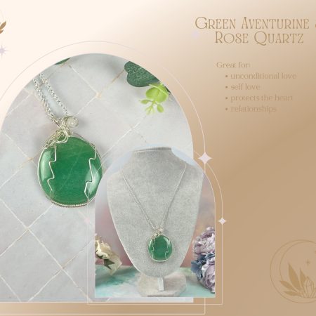 Green Aventurine Rose Quartz Crystal Pendant Necklace| Wire wrapped| healing jewellery|love
