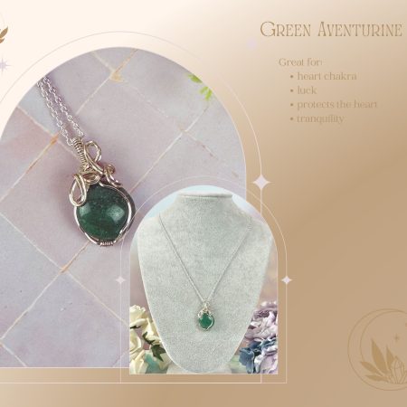 Crystal Pendant Necklace| Green Aventurine| Wire wrapped|luck