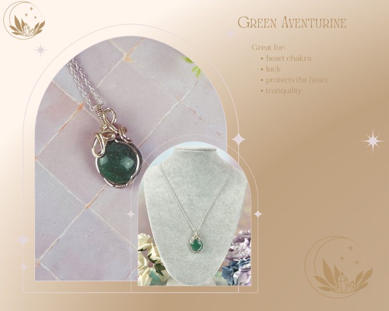 Crystal Pendant Necklace| Green Aventurine| Wire wrapped|luck