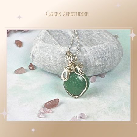 Crystal Pendant Necklace| Green Aventurine| Wire wrapped|luck