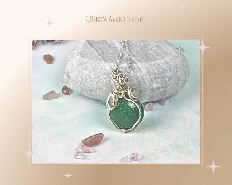 Crystal Pendant Necklace| Green Aventurine| Wire wrapped|luck