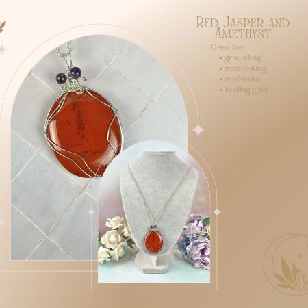 Pendant necklace|Red Jasper and Amethyst| Wire wrapped crystal| Crystal Healing Jewellery |grief|