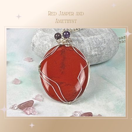 Pendant necklace|Red Jasper and Amethyst| Wire wrapped crystal| Crystal Healing Jewellery |grief|