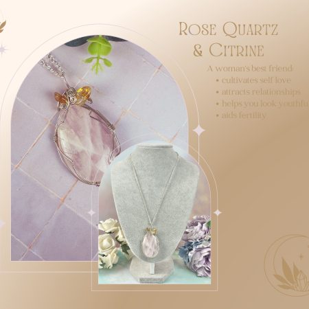 Rose Quartz & Citrine Pendant | Crystal Necklace |Wire Wrapped Jewellery