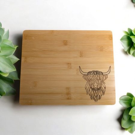 Highland cow, stag, cartoon cow, horse engraved bamboo chopping board