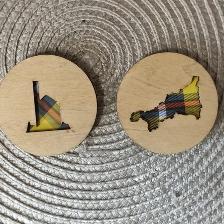 Cornwall map or engine house fridge magnet with Cornish tartan