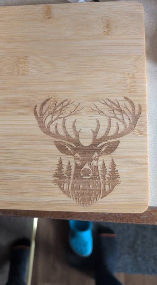Highland cow, stag, cartoon cow, horse engraved bamboo chopping board