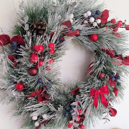 Assorted Winter Berries Snowy Pine Faux Winter Wreath