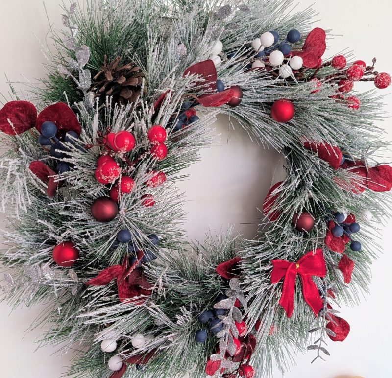 Assorted Winter Berries Snowy Pine Faux Winter Wreath